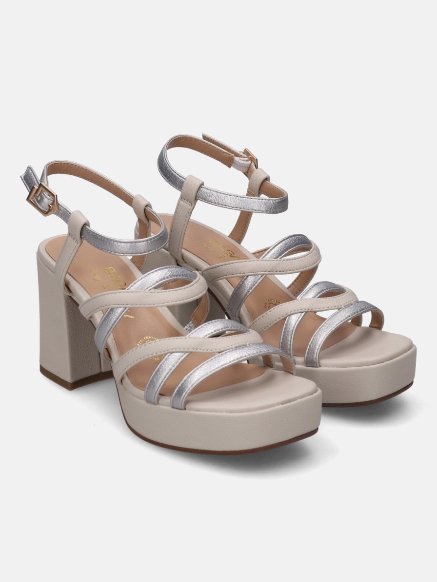 Heels BAGATT INDIA | Cesena Beige & Silver Block Heels