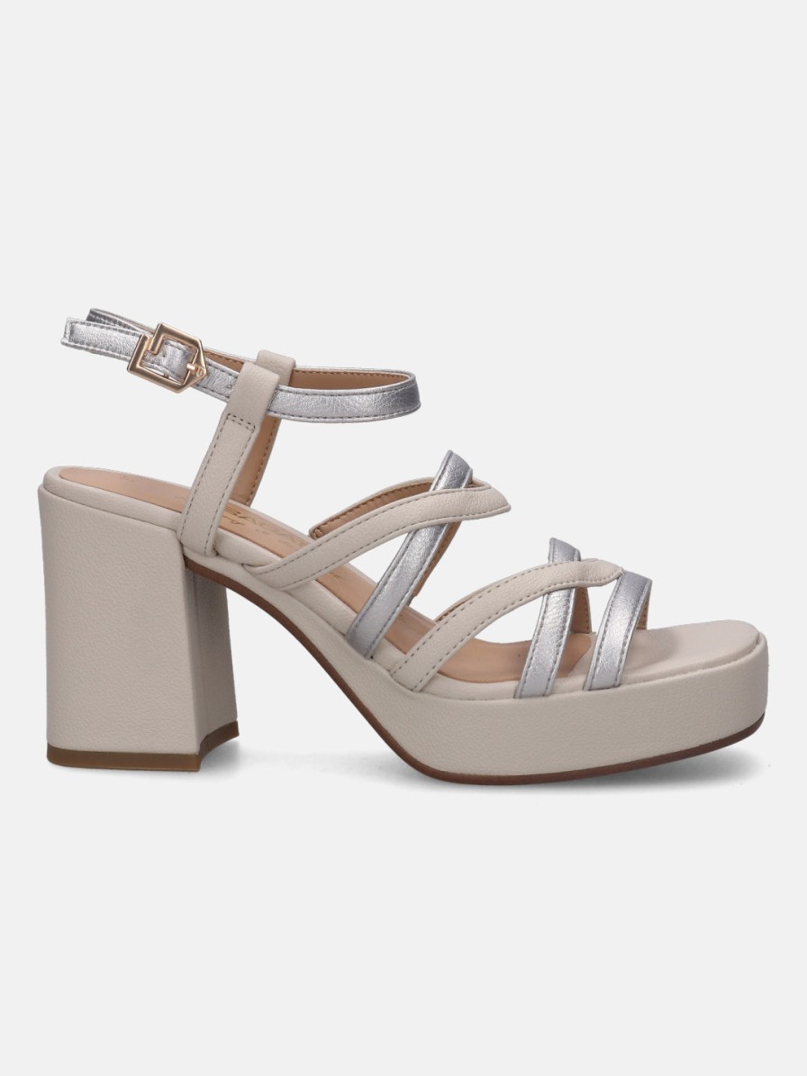 Heels BAGATT INDIA | Cesena Beige & Silver Block Heels