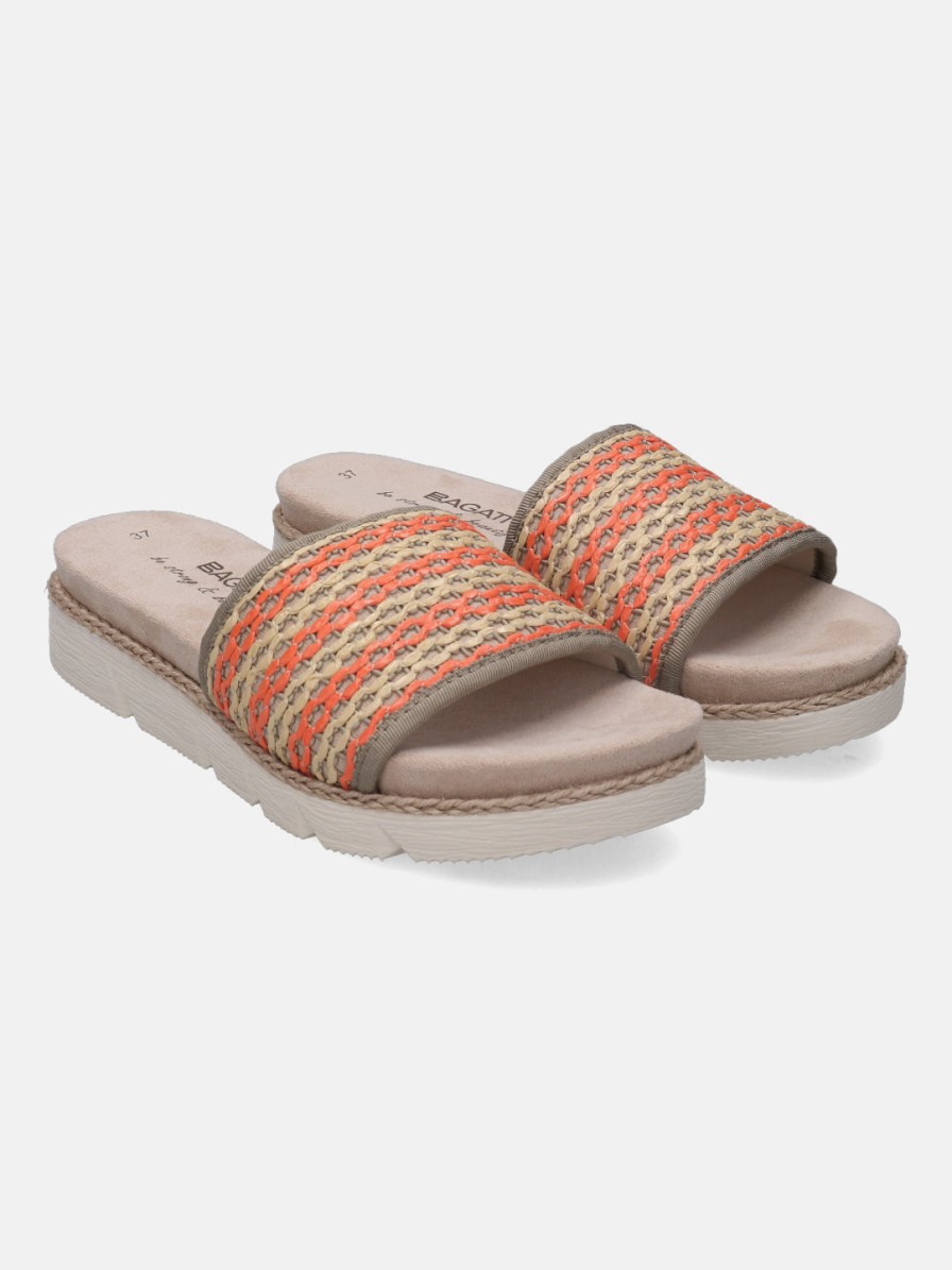 Sandals BAGATT INDIA | Kiko Beige & Orange Flatform Sandals