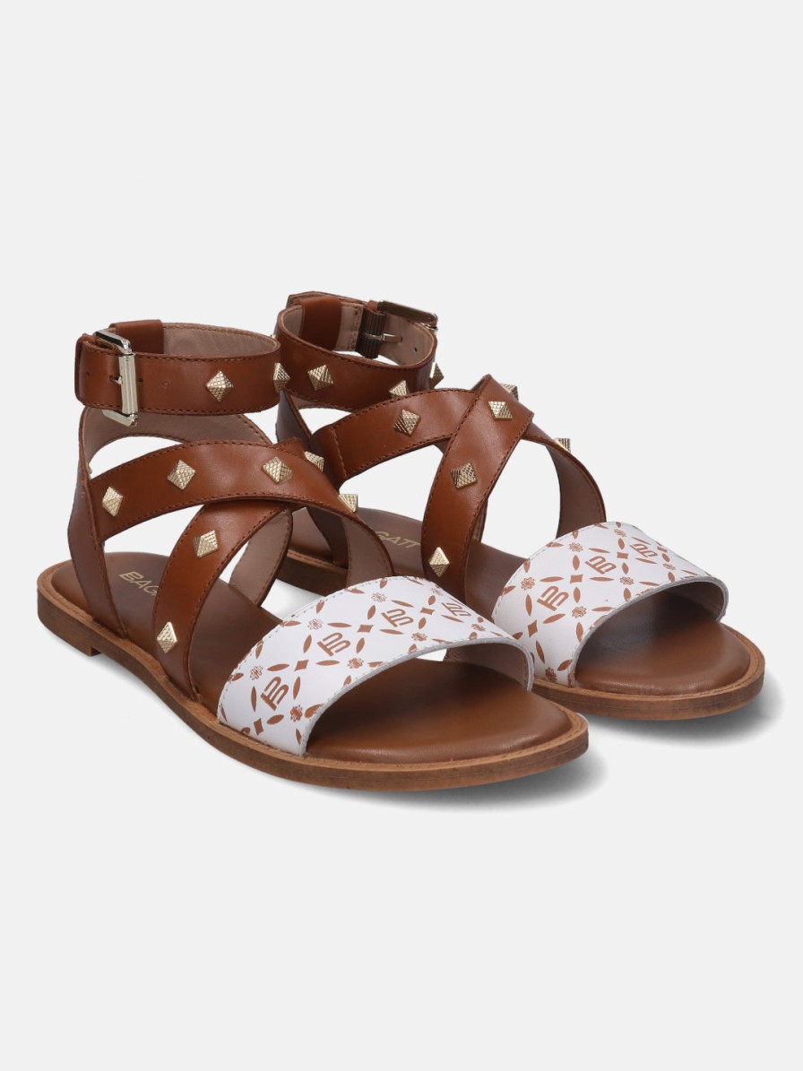 Sandals BAGATT INDIA | Goldy White & Cognac Flat Sandals