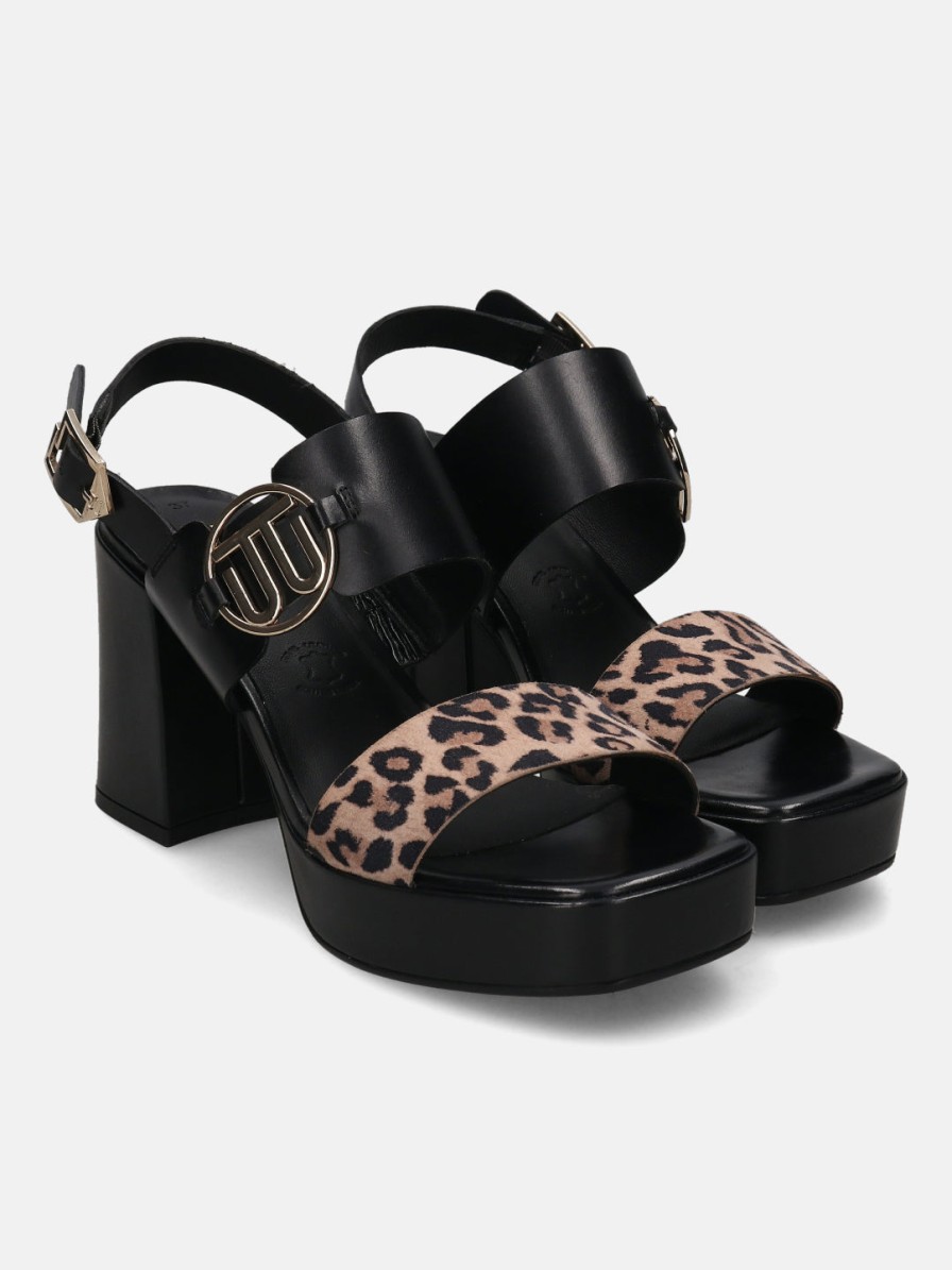 Heels BAGATT INDIA | Cesena Black Animal Print Back Strap Heels