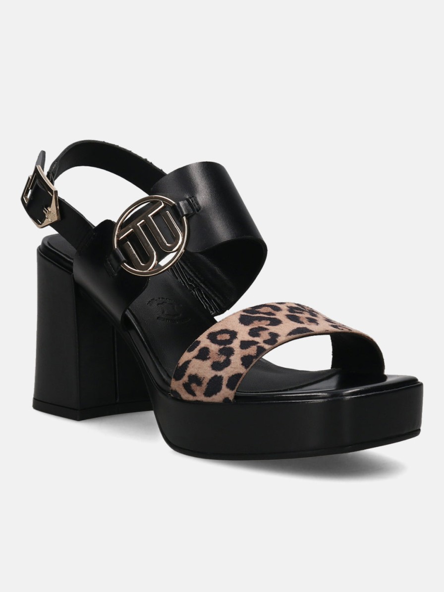 Heels BAGATT INDIA | Cesena Black Animal Print Back Strap Heels