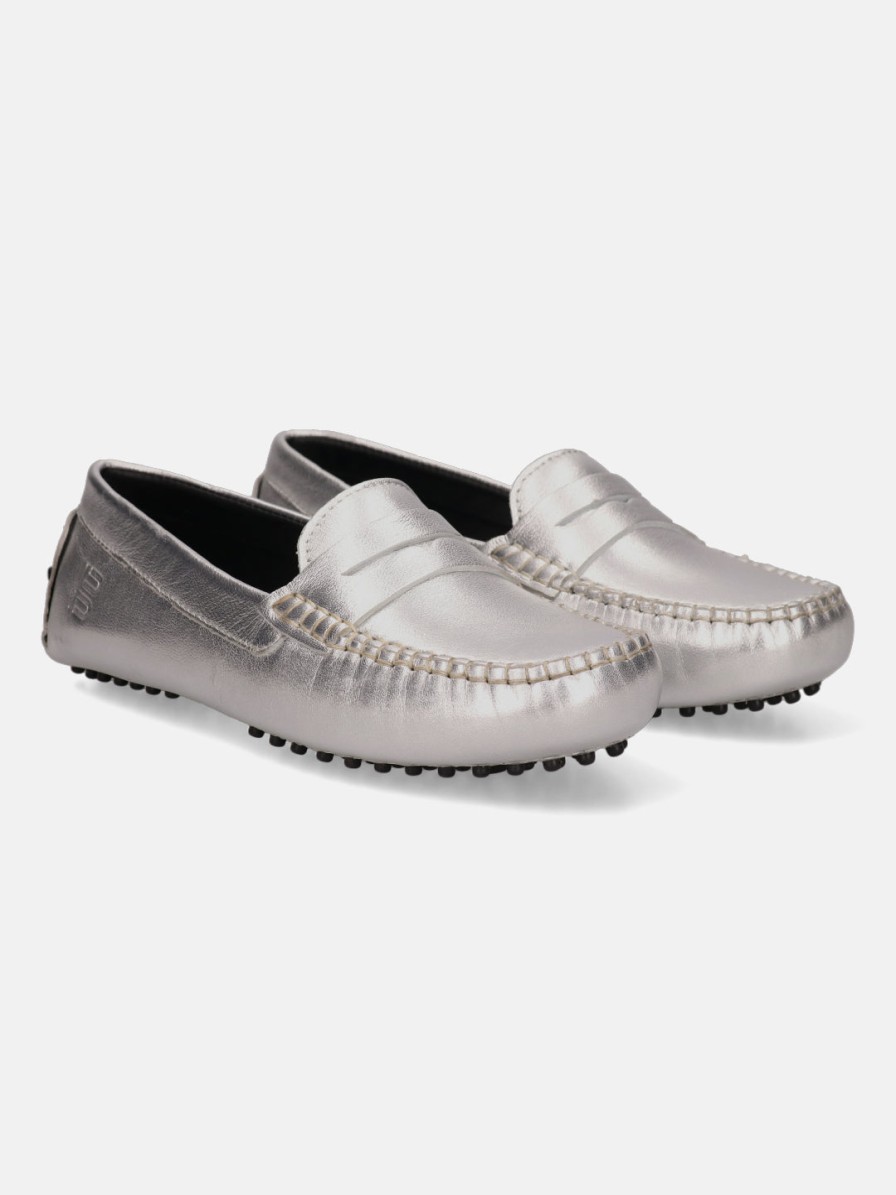 Casual Loafers BAGATT INDIA | Lilly Silver Leather Driver Shoes